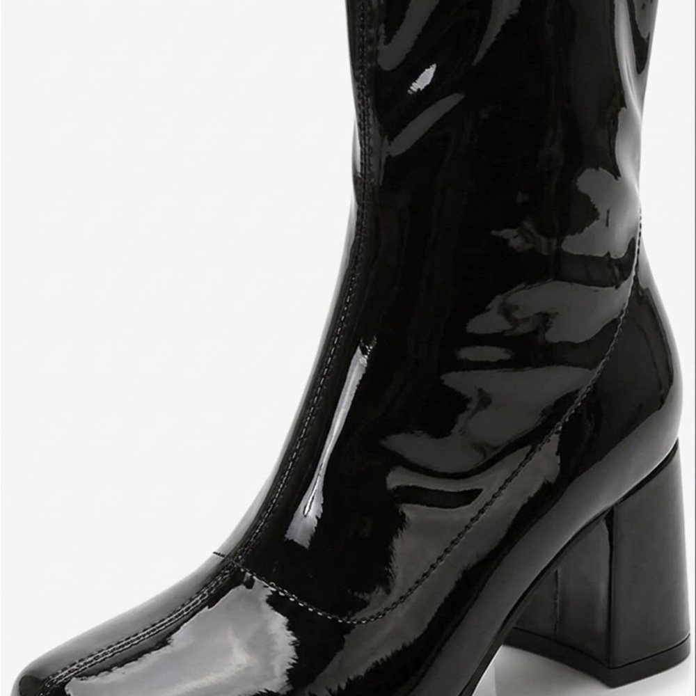 Heiyom Women's Go Go Boots Mid Calf Block Heel Zipper Boots Costumes